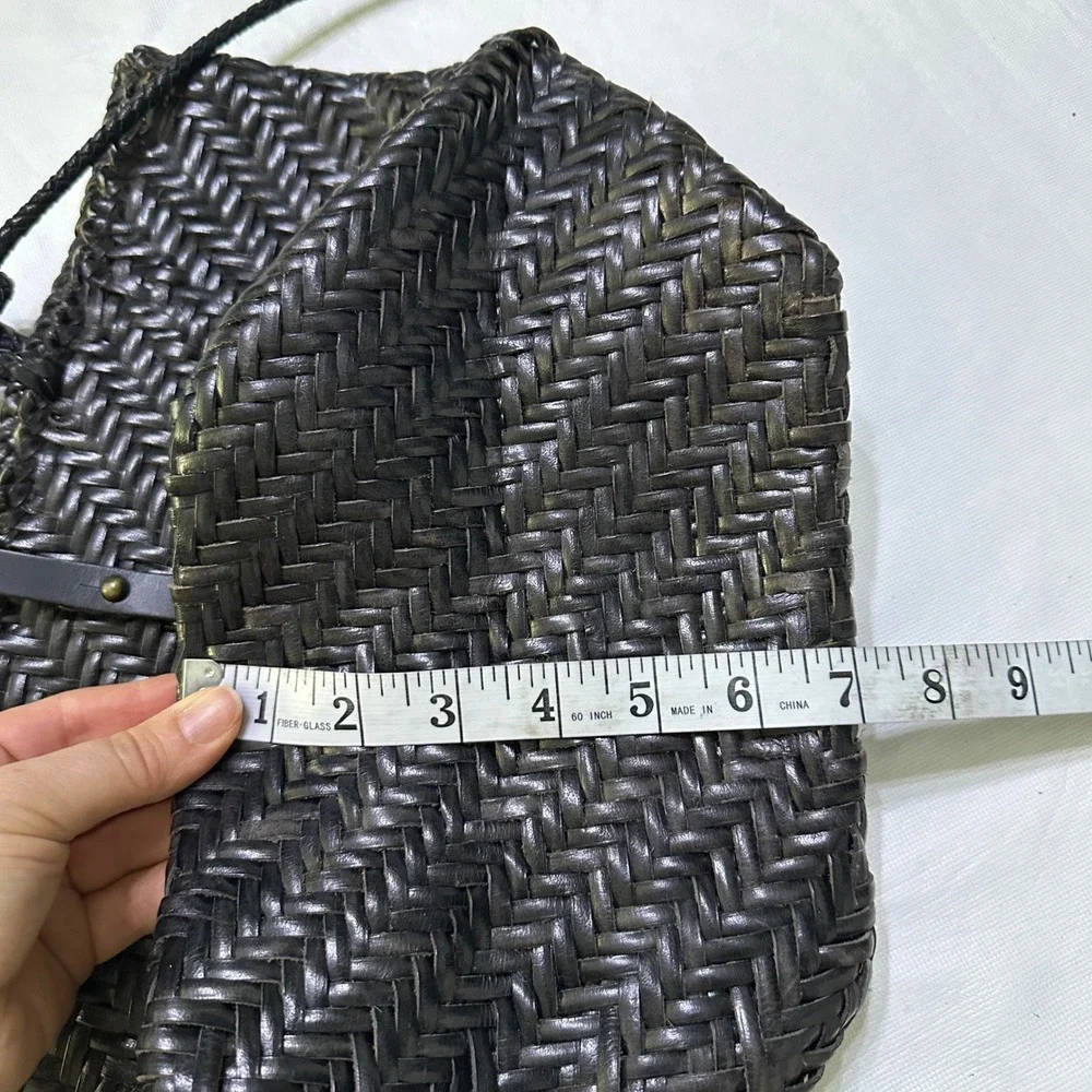 Handcrafted Woven Leather Tote Bag Dark Brown Braided Handles Market Basket Boho